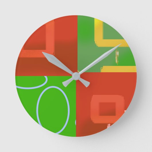 Kerstmis Rood Groen Geometrisch Ronde Klok (Voorkant)