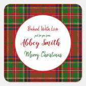 Kerstmis Rood Groen Geruit Aangepaste Traktaties Vierkante Sticker (Voorkant)