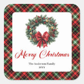 Kerstmis Rood Groen Geruit Kerstkrans Stickers (Voorkant)