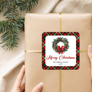 Kerstmis Rood Groen Geruit Kerstkrans Stickers