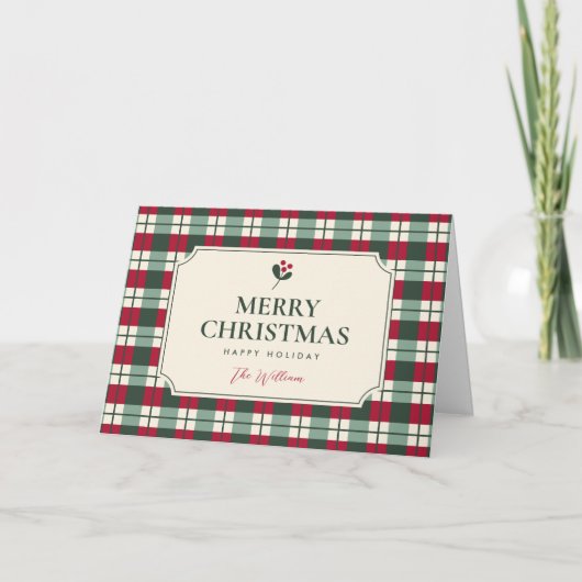Kerstmis rood groen geruit tartan kaart (Voorkant)
