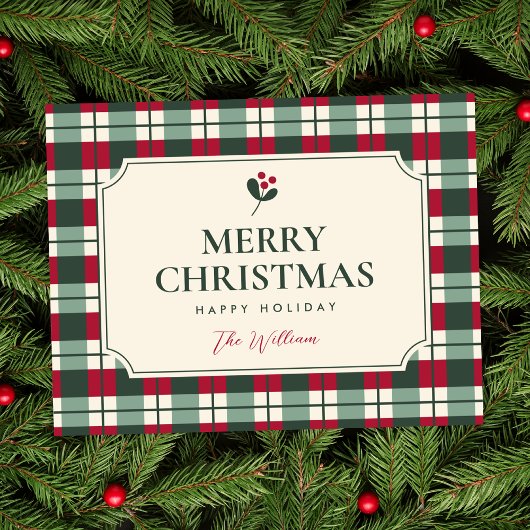 Kerstmis rood groen geruit tartan kaart