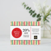 Kerstmis rood groen goud coupon korting briefkaart (Staand voorkant)