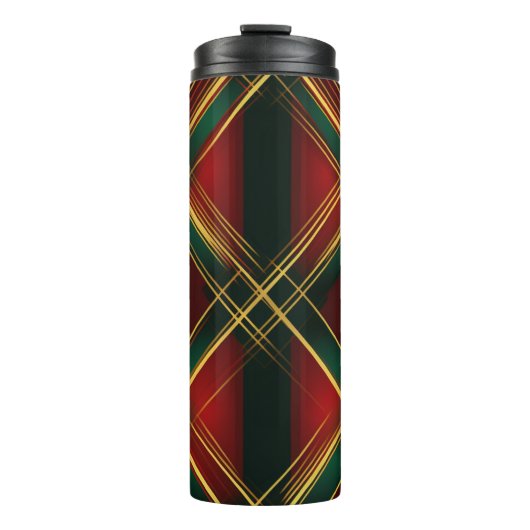 KERSTMIS ROOD GROEN GOUD VAKANTIE PLAID PATROON THERMOSBEKER (Voorkant)
