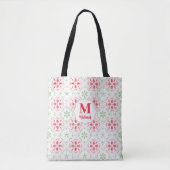 Kerstmis Rood Groen Monogram Vakantiepatroon Tote Bag (Voorkant)