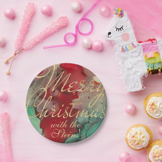 Kerstmis Rood, Groen N Goud Papieren Bordje (Feest)