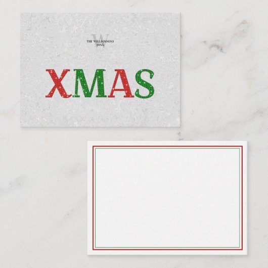 Kerstmis Rood Groen Rhinestone Familie Gepersonali Notitiekaartje (Voorkant / Achterkant)