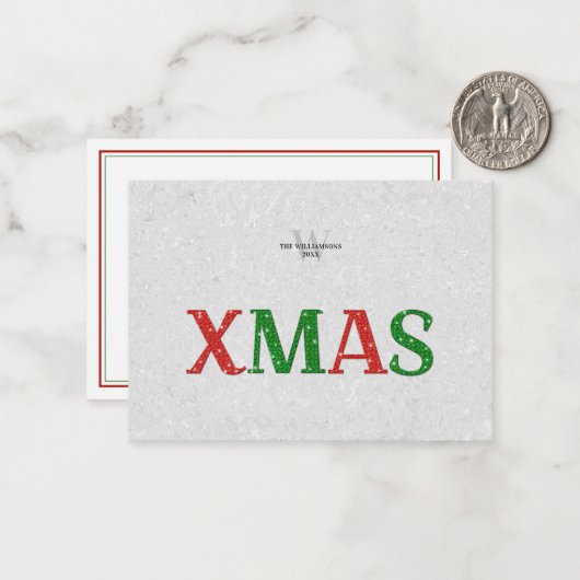 Kerstmis Rood Groen Rhinestone Familie Gepersonali Notitiekaartje (Voorkant / Achterkant in situ)