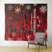 Kerstmis Rood Groen Sneeuwvlok | Feest Achtergrond Wandkleed (In Situ (horizontaal))