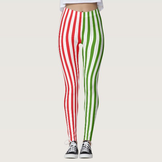 Kerstmis Rood & Groen Snoep Streep Leggings (Voorkant)