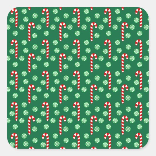 Kerstmis Rood Groen Suikerstokken Vierkante Sticker (Voorkant)