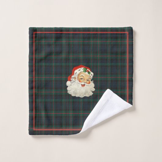 Kerstmis Rood Groen Tartan Plaid Santa Claus Bad Handdoek (Wasdoekje)