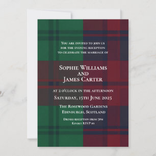 Kerstmis Rood Groen Tartan Plaid Trouw Uitnodiging