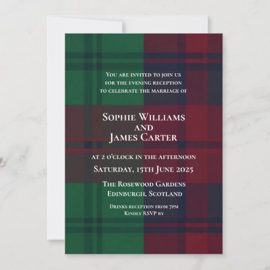 Kerstmis Rood Groen Tartan Plaid Trouw Uitnodiging (Voorkant)