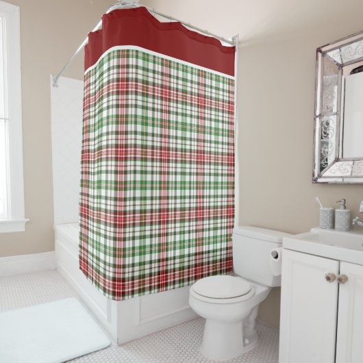 Kerstmis: rood groen van wit douchegordijn (In situ)