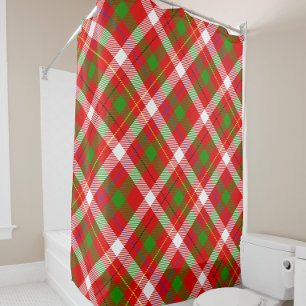Kerstmis Rood Groen Wit Flanel Geruite Ontwerp Douchegordijn