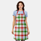 Kerstmis Rood Groen Wit Flanel Geruite Ontwerp  Schort (Gedragen)