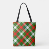 Kerstmis Rood Groen Wit Flanel Geruite Ontwerp Tote Bag (Achterkant)