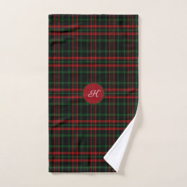 Kerstmis, Rood Groen Zwart Iers Geruit Monogram Bad Handdoek