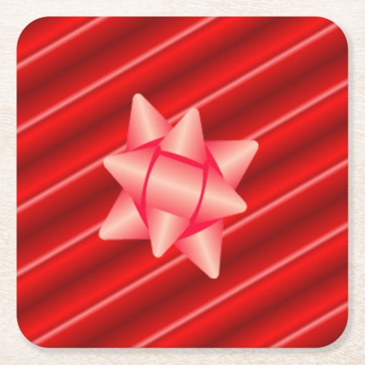 Kerstmis Rood Inpakpapier met Strik Kartonnen Onderzetters (Voorkant)