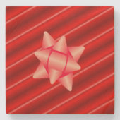 Kerstmis Rood Inpakpapier met Strik Stenen Onderzetter (Voorkant)