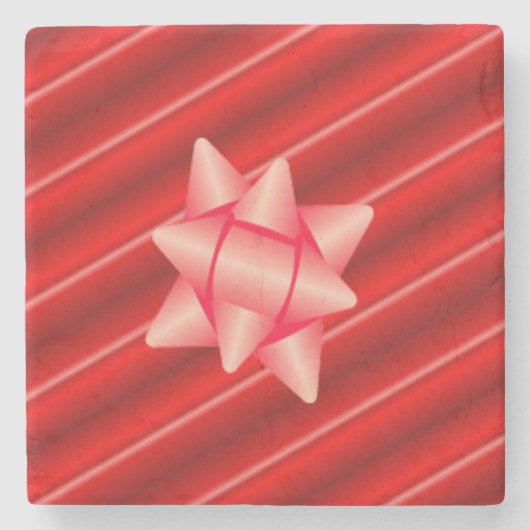 Kerstmis Rood Inpakpapier met Strik Stenen Onderzetter (Voorkant)