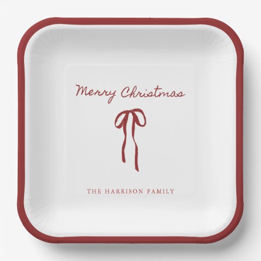 Kerstmis Rood lint Kerst Papier Borden Papieren Bordje (Voorkant)