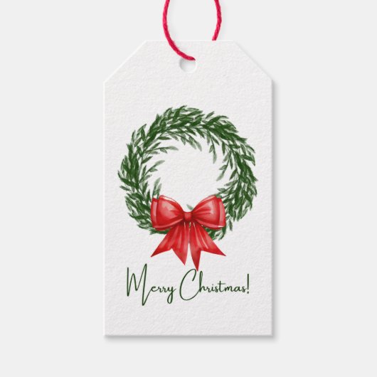 Kerstmis Rood Lint Kerstkaart Cadeaulabel (Voorkant)