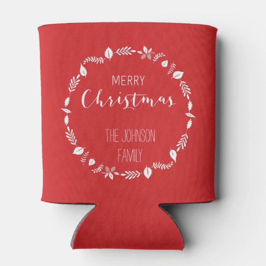 Kerstmis Rood Met Witte Bladeren Decoratie Blikjeskoeler (Achterkant)