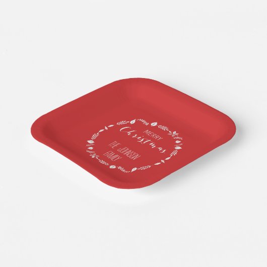 Kerstmis Rood Met Witte Bladeren Decoratie Papieren Bordje (Gebogen)