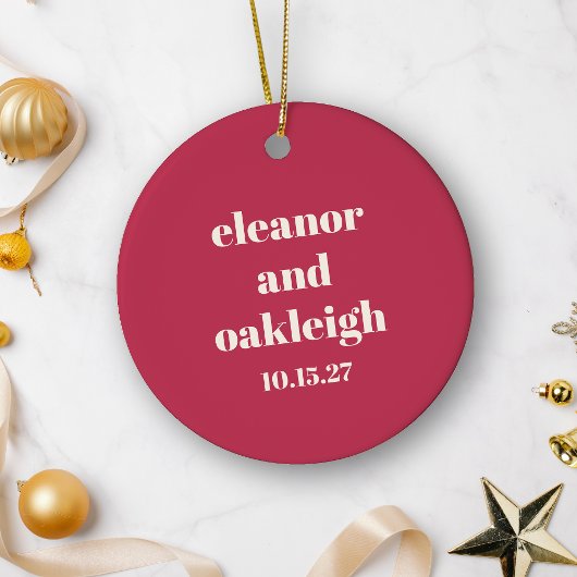 Kerstmis rood moderne namen huwelijksgunst keramisch ornament