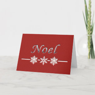 Kerstmis Rood Noel Snowflakes Holiday Kaart