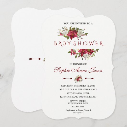 Kerstmis Rood Poinsettia Frame Baby Shower Kaart (Voorkant / Achterkant)