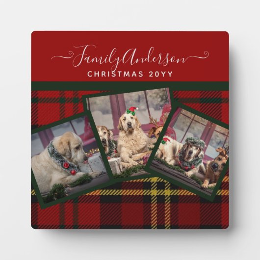 KERSTMIS Rood Schots Geruit Fotocollage KADOOTJE Fotoplaat (Voorkant)