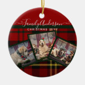 KERSTMIS Rood Schotse ruit Foto Collage Keramisch Ornament (Voorkant)