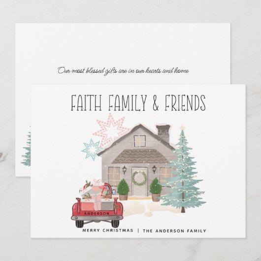 Kerstmis  Rood, speciaal aangepast vrachtwagen Lan Feestdagenkaart (Voorkant / Achterkant)