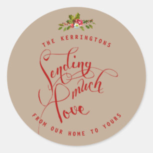 Kerstmis Rood Veel Liefde Sturen Holly Vakantie Ronde Sticker