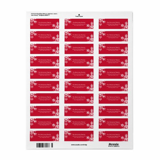 Kerstmis Rood Verstoorde Witte Snowflake Etiket (Full Sheet)