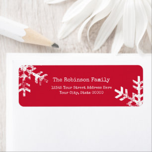 Kerstmis Rood Verstoorde Witte Snowflake Holiday Etiket
