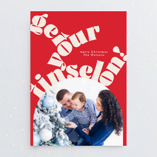 Kerstmis Rood Vet Typografie Ovaal Boog Foto Feestdagenkaart
