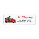 Kerstmis  Rood Vrachtretouradres Etiket<br><div class="desc">Add a touch of vintage to your foliday mailings with these retro truck return address labels. The design features a red pickup truck with a Christmas tree in the back with your name and address to personalize in a modern red and black script. Designed by artist ©Tim Coffey</div>