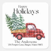 Kerstmis Rood Vrachtretouradres Vierkante Sticker (Voorkant)