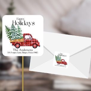 Kerstmis  Rood Vrachtretouradres Vierkante Sticker