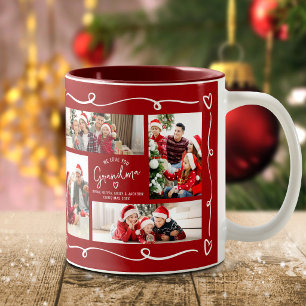 Kerstmis Rood We Houden Van Oma Doodles 4 Foto Tweekleurige Koffiemok