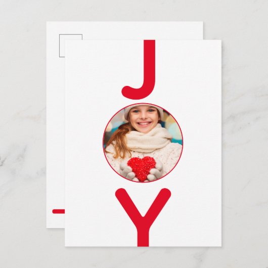 Kerstmis rood wit blijdschap foto modern script briefkaart (Voorkant / Achterkant)