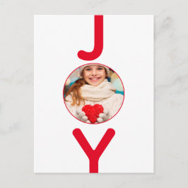 Kerstmis rood wit blijdschap foto modern script briefkaart