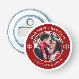 Kerstmis Rood Wit Cirkel met Boven- en Ondertekste Button Flesopener