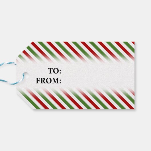 Kerstmis, rood, wit en groen gestreept patroon cadeaulabel (Achterkant Horizontaal)