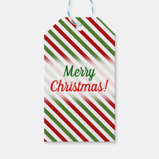 Kerstmis, rood, wit en groen gestreept patroon cadeaulabel (Voorkant)