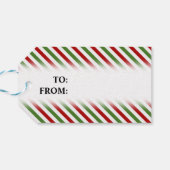 Kerstmis, rood, wit en groen gestreept patroon cadeaulabel (Achterkant Horizontaal)